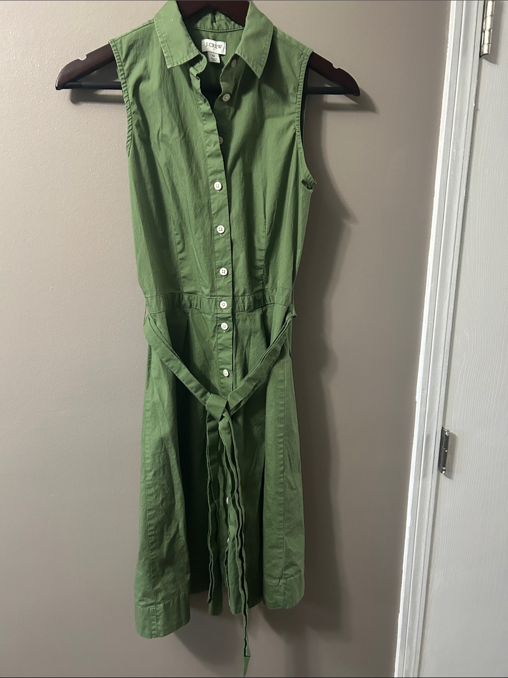 J. Crew Olive Green Sleeveless Button-Front Midi Shirt Dress